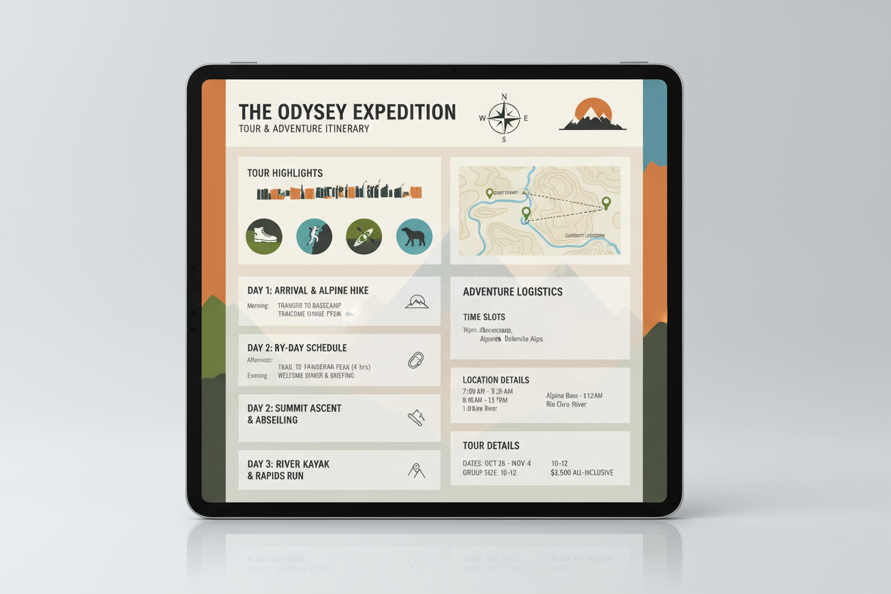 itinerary for tour & adventure